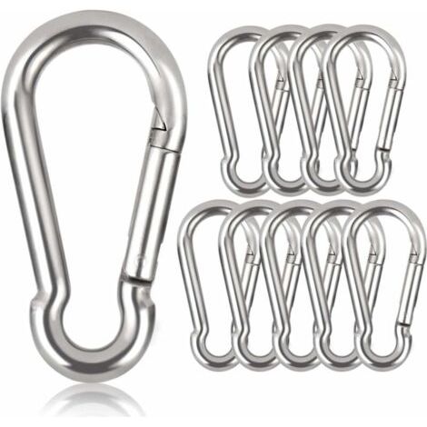 Paquete de 10 mosquetones llavero, 80 mm x φ8 mm, carga máxima: 250 kg (1/2)
