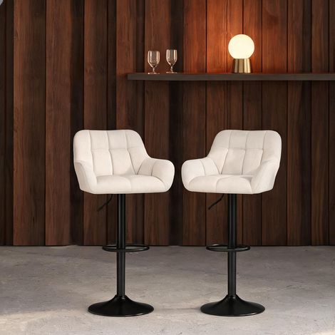 Simili cuir aspect lin crème tabouret de bar réglable 64-85 cm (1/5)
