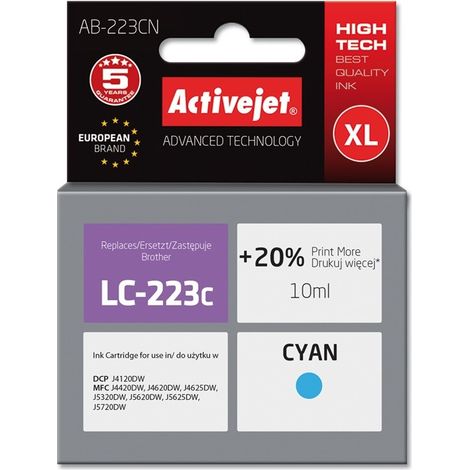 Encre Activejet AB-223CN (Compatible avec Brother LC223C Supreme 10 ml cyan)