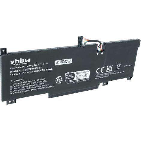 vhbw Akku kompatibel mit MSI Katana GF76 11UC-029XAE, 11UC-051, 11UC-052CA, 11UC-060XTR, 11UC-437NL, 11UC-492 Notebook (4600 mAh, 11,4 V, Li-Polymer) (1/5)