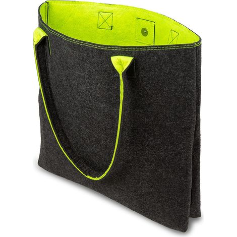 Grand sac de courses en feutre avec anse, panier de courses pliable pour le rangement du bois, sac de transport polyvalent gris/jaune fluo (1/4)