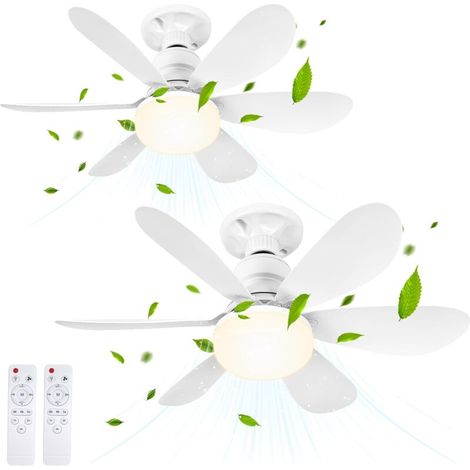 Set mit 2 Deckenventilatoren mit Licht und Fernbedienung, kleiner, dimmbarer 52-cm-LED-Deckenventilator mit E27-Fassung (1/5)