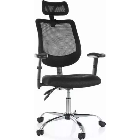 Chaise de bureau ergonomique noire, pivotante et à roulettes, avec pieds gris argent LORES (1/5)