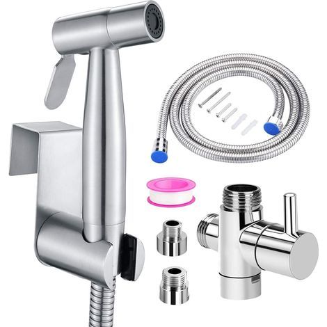 Stainless Steel Handheld Bidet Toilet Sprayer - with 3-Way Valve (1/2"-3/8") perfect for personal hygiene and cleaning (1/4)