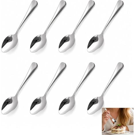 Set of 8 stainless steel dessert spoons, 14.2 x 3 cm mirror-finish spoons, small spoons for cakes, yogurt, ice cream, coffee, elegant design, dishwasher safe (1/5)