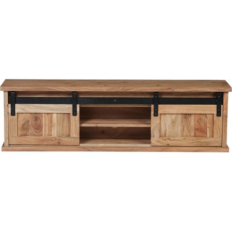 Regal Wandboard 130 x 25 x 37 cm Akazienholz massiv naturfarben ohne Baumkante LIAN 1 (1/5)