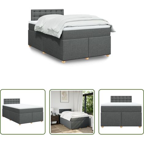 vidaXL Surmatelas - Sommier à lattes de lit avec matelas Gris foncé 120x200cm Tissu (1/5)