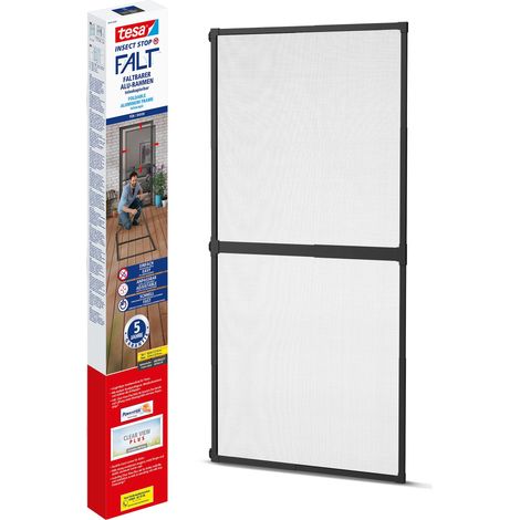 tesa Insect Stop FALT Zanzariera - Con telaio pieghevole in alluminio per porte - Con telaio telescopico regolabile - Antracite - 80 cm x 170 cm a 100x cm x 220 cm (1/5)