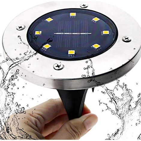 Lampe solaire à énergie solaire, 8 LED, éclairage de sol extérieur blanc chaud, étanche, pour jardin, pelouse, terrasse ou cour. (1/5)