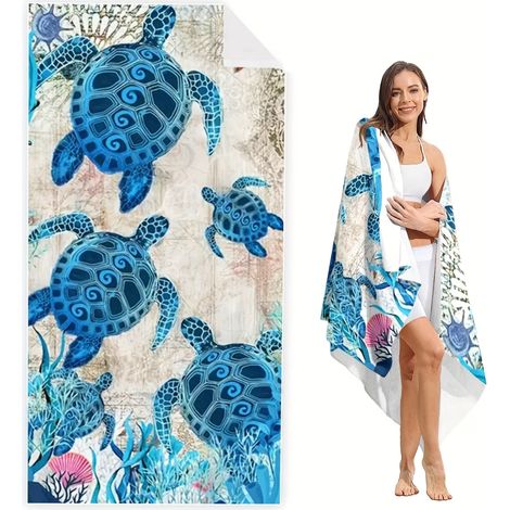Serviette de plage en microfibre Turtle Pattern 100% polyester 90 x 180 cm (1/4)
