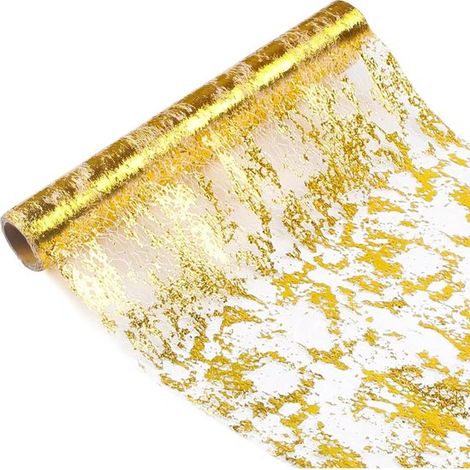 Camino de mesa de malla,decorado con pan de oro,camino de mesa de poliéster,decoración de camino de mesa de metal,28 cm x 10 m,Dorado (1/5)