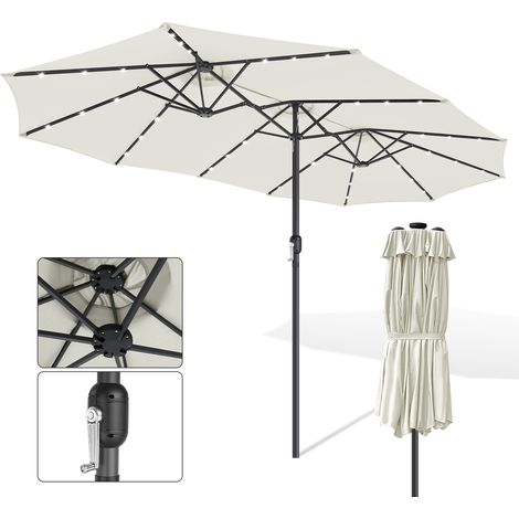 Jiubiaz Dreiteiliger Sonnenschirm Creme mit LED – Extra breite Schirmfläche, XXL Gartenschirm mit Beleuchtung für Terrasse & Balkon