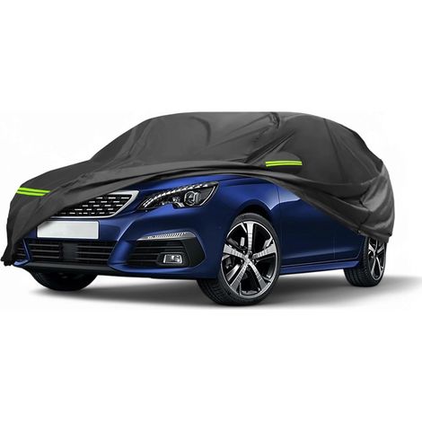 Housse Voiture pour 308 I/II 07-21 1 Pièce Noir, 210D-PU, Tout Temps, Imperméable, Coupe-Vent, Protection Solaire, Fermeture Éclair Conducteur, Housse Complète