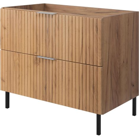 Mobile lavabo, Rovere Craft, 80 x 77 x 46 cm, maniglia argento, gambe nere, senza piano (1/5)