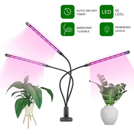 Lámpara de cultivo de 30 W con 60 LED, bombillas azules y rojas, temporizador de 3/9/12 horas, 9 niveles de brillo, espectro completo similar a la luz solar, cuello de cisne ajustable para el crecimie