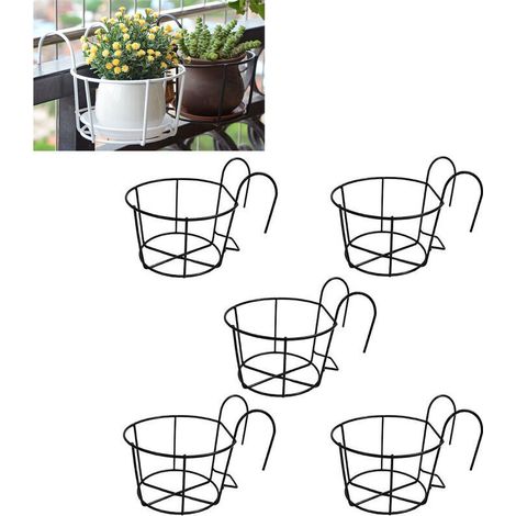 Fleurs Ronds à Suspendre en Fer, 5 Pièces Pot Plante Garde Corps, Support Jardiniere Balcon Rond, Métal Pots De Jardin Support, Convient pour Balcon,Jardin,Clôture,Intérieur Et Extérieur