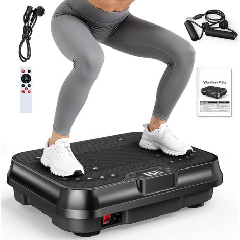 Plateforme Vibrante - 250 niveaux de vibration - 9 programmes d'exercices - Ecran LED - avec télécommande - avec cordes de tension - Max 150kg - Noir