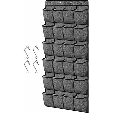 Étagère à chaussures à suspendre sur la porte,Sac de rangement à suspendre,Fixation murale à l'arrière de la porte avec 24 grandes poches et 4 crochets pour placard(gris) (1/5)