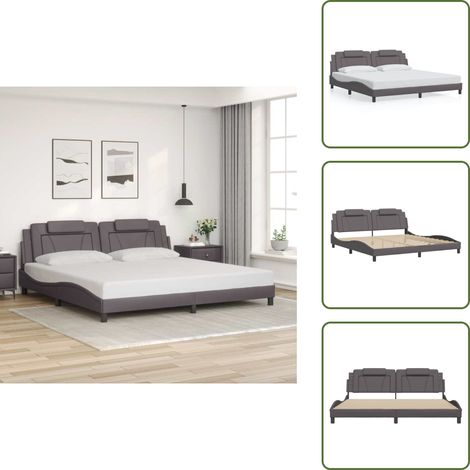 The Living Store Bettgestell "Viana" ohne Matratze Grau 200x200 cm Kunstleder - Kopfteil (1/5)