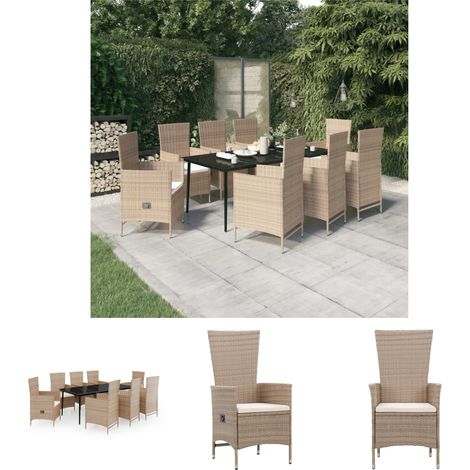 Gartenstühle - vidaXL 9-tlg. Garten-Essgruppe mit Auflagen Beige - Gartenmöbel Set (1/5)