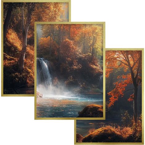 Set di poster da parete con cornice dorata per la camera da letto, il soggiorno e la foresta autunnale (1/5)