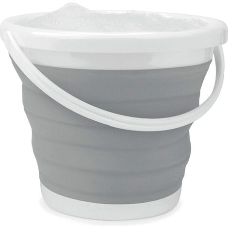 Seau pliable, design compact, adapté aux petits espaces ou au camping, design peu encombrant, pieds antidérapants, qualité durable, gris