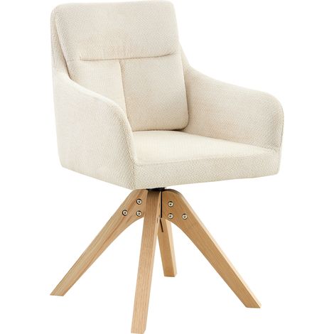 GagaLot de 2 chaises de salle à manger pivotantes à dossier haut. Velours texturé beige clair avec pieds en bois massif. Rotation 360°, polyvalentes et adaptables à divers styles. (1/5)