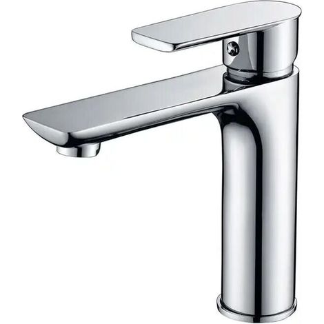 Mitigeur Lavabo Robinet de Salle de Bains avec Poignée Carrée en Mélangeur de Froid et Chaud avec Levier UniqueArgentPas de Laiton Argent (1/4)