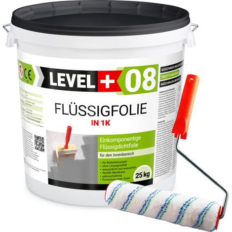 LEVEL+ Flüssigfolie 25kg Dichtfolie Bad + Farbroller L+08