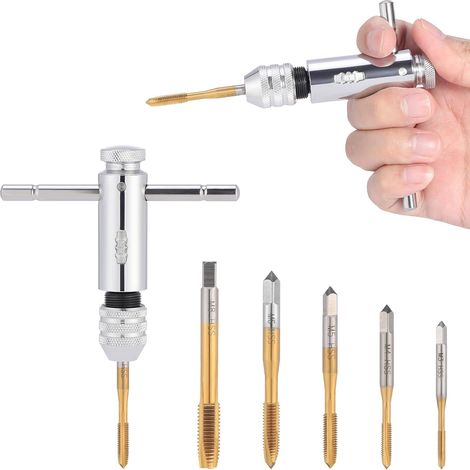 M3 M4 M5 M6 M8 Hand Taps Metric Thread Tap Adjustable Tap Wrench T-Handle Tap Holder Wrench (1/5)