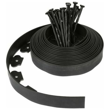Flexibler schwarzer Gartenrand - 5 cm x 10 Meter mit 30 Befestigungsstiften