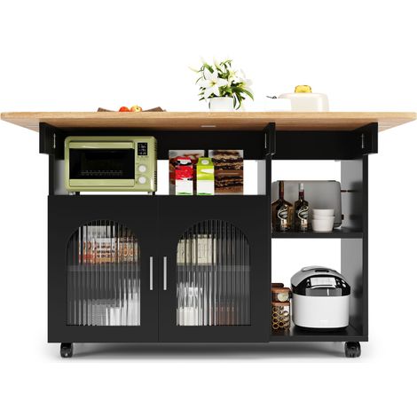 Îlot de cuisine moderne, meuble de cuisine, meuble buffet, chariot de service amovible, desserte avec veinure du bois, table à manger multifonction avec espace de rangement, noir (1/5)