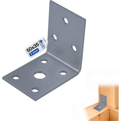 Équerre d’assemblage renforcée galvanisée 50 x 50 x 35 mm – plaque perforée connecteur métal fixation bois/métal raccord universel – GeZu Impex