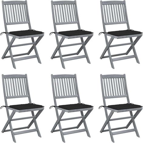 Sedie da Giardino Pieghevoli 6pz con Cuscini in Massello Acacia vidaXL