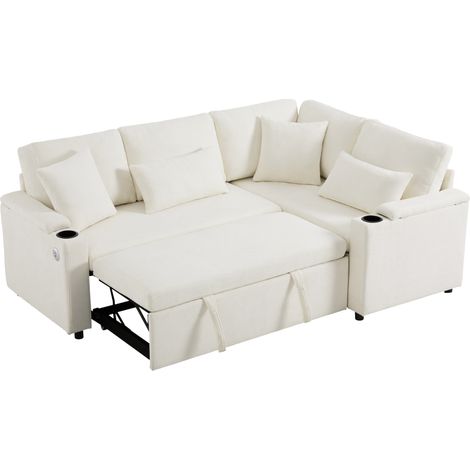 Sofá rinconera en L extensible con arcón, chenilla beige, 4 plazas (1/5)