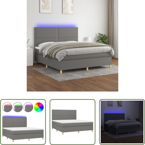 Sommier tapissier - Sommier à lattes de lit et matelas et LED Gris foncé 180x200 cm (1/5)
