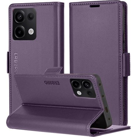 Funda para Xiaomi Redmi Note 13 Pro 4G / Poco M6 Pro 4G, erbord Glossy Litchi, tipo cartera con solapa, color morado. (1/5)