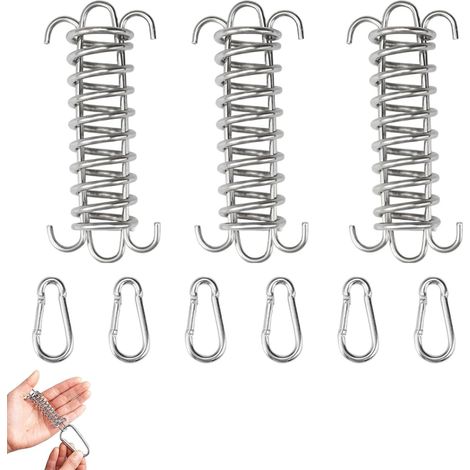 3 Pièces Tendeur Voile Ombrage avec 6 Crochets Kit Fixation Voile D'ombrage Ressort de Traction Double Boucle Ressort de Tension Réutilisable pour Tentes Auvents Camping (1/5)