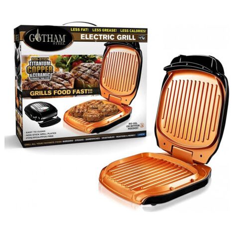 Grill électrique Gotham Steel™ – 900W avec bac récupérateur de graisse – Cuisson rapide viandes, poissons et légumes – Noir (1/5)
