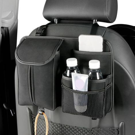 1 color: Black Material: Suede 1 piece Car seat back storage bag/hanging bag for car seat backs. (1/4)