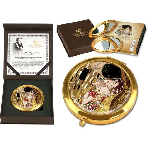Specchietto da tasca Klimt Kiss marrone, idea regalo cosmetica.