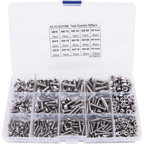 Vis Et Écrous En Acier Inoxydable 304 - M3 M4 M5 - Boîte De Rangement Organisée - 500 Pièces (1/4)