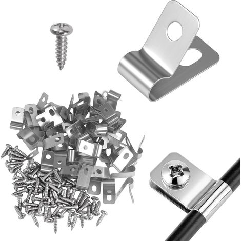 60 Stainless Steel Wire Mesh Fastener, Fixing Clip for R Tube 19 x 10 mm Fencing Clamps for Fencing, Rigid Wire Mesh, for Wood Metal Soldering Wire Barbed Wire (1/5)