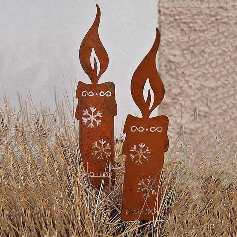 2pcs Bougie Rouille Ornements De Jardin En Mtal Pour Cltures, Dcorations D'extrieur Et De Maison, Dcoration De Jardin, Sculptures, Silhouettes En (1/5)