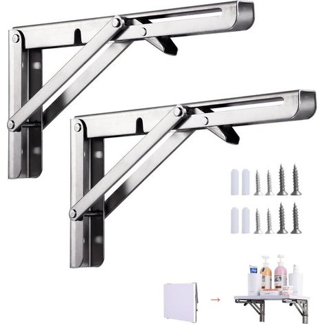 2 pièces Équerre Pliante150mm,equerre Etagere Murale, Equerre Etagere, Charge Maximale 50kg (sans Planche de Bois), Support Console Pliable en Acier Inoxydable, pour Garage, Cuisine, Chambre. (1/5)