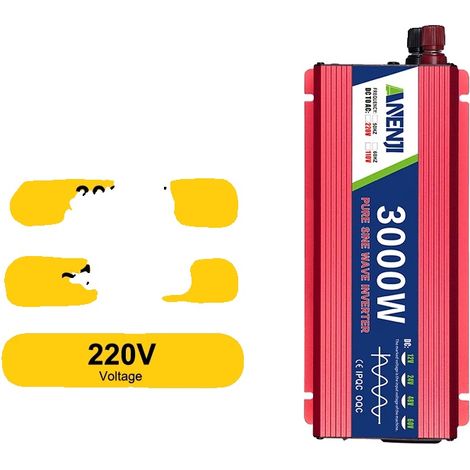 Inverseur de véhicule, onde sinusoïdale pure, puissance de sortie de 3000W, ANJ-3000W-220V-R, 24V (1/2)