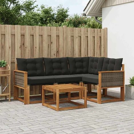 vidaXL Conjunto de sofás de exterior 5 uds. Natural y negro (1/5)