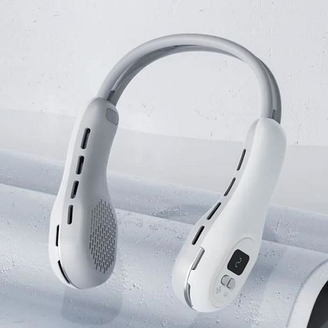 Nackenventilator zum Aufhängen – Weißes Modell – USB-aufladbar – 3 Geschwindigkeitsstufen – LED-Anzeige (1/5)