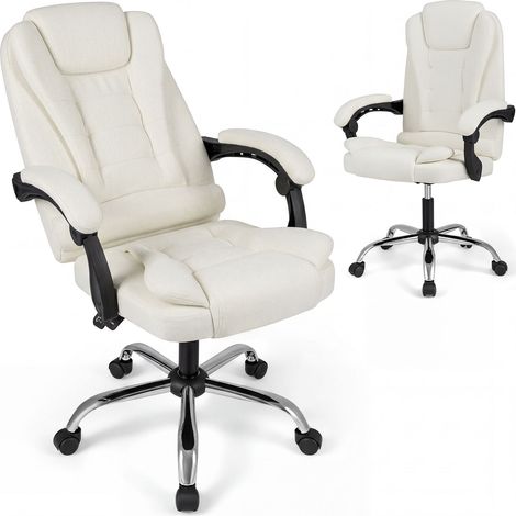 Chaise de Bureau Inclinable Ergonomique, avec Hauteur Réglable, Dossier Respirant, Accoudoirs Rembourrés, Assise Large, Roulettes Universelles, Beige (1/5)