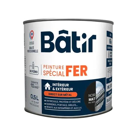 Peinture Fer Mate Noire 0,5l Protection Antirouille Mate Noir Ral9005 - Batir Peintures